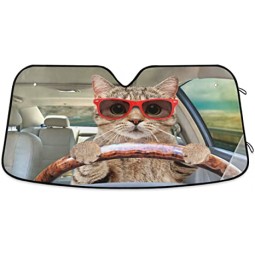 Spaß süße Katze fährt Auto Windschutzscheibe Sonnenschutz faltbare UV Ray Sonnenblende Schutz Sonnenschutz, um Ihr Fahrzeug kühl zu halten (55