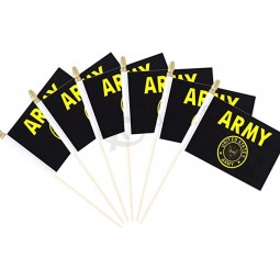 Paquete de 25 banderas de mano pequeñas de la cresta dorada del ejército de los Estados Unidos Mini banderas de poliéster militar de los Estados Unidos decoraciones para eventos de