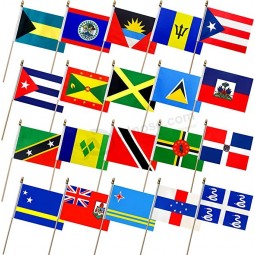 Caribbean 20 Countries Flags on Wood Stick Small Mini Hand Held Flag,5x8 Inch,20 Pack