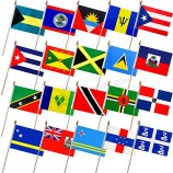 Drapeaux des Caraïbes 20 pays sur bâton de bois petit mini drapeau tenu à la main, 5 x 8 pouces, paquet de 20