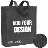 100 pz stampa personalizzata modello elegante non tessuto tote bag riutilizzabile impermeabile grocery shopping bag, grande e durevole-nero