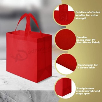 100 pezzi riutilizzabili Totes Bag Set Borsa della spesa non tessuta con manici Tessuto Tote Bag portatile Bulk per lo shopping Eventi Festa (rosso)