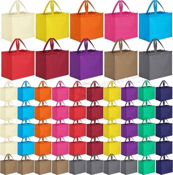 60 Pieces Colorful Reusable Grocery Shopping Bags Large Foldable Gift Bag Tote Non Woven Fabric Bags with Handle