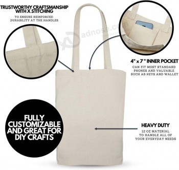 Blank Heavy Duty Canvas Tote Bags with Inner Pocket