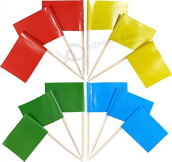 200 Pcs Pure Red Blue Yellow and Green Flag Toothpicks Cupcake Toppers Decorations