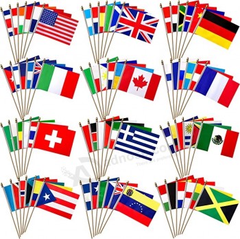 100 Countries International World Flags on Wooden Stick Small Mini Hand Held Flags for Sports Events