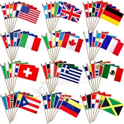 100 Paesi Bandiere Internazionali del Mondo su Bastone di Legno Piccole Mini Bandiere Portatili per Eventi Sportivi con alta qualità e qualsiasi dimensione