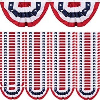 American Pleated Fan Flag Bulk, 3 x 1.5 ft USA Patriotic Flag Bunting Stars and Stripes Half Fan Banner with Flag