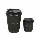 4oz 8oz 12oz usa e getta doppia parete lamina d'oro stamping logo personalizzato tutto nero tazza di carta da caffè calda con coperchio in PS