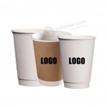 Logo imprimé personnalisé jetable recycler 6oz 8oz 9oz 10oz 14 oz 16oz double ondulation paroi estampage à chaud tasses en papier de café avec couvercle
