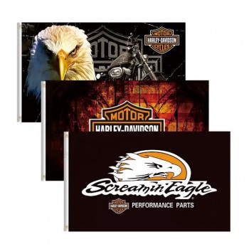 Stampa fronte/retro 3x5ft Harley Davidson Black Flag 90x150cm Stampa poliestere Harley Flag Harley Davidson American Flag
