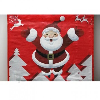 卸売カスタムロゴサンタ袋印刷クリスマスギフトショッピング織り袋ショップ用大きなクリスマスギフトバッグ