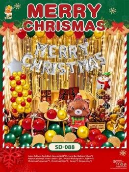 グリーンレッドリボンラテックスデコレーションバルーンクリスマスパーティーバルーンペーパーメリークリスマスフラッグバナーとタッセル