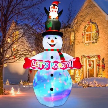 Logo Custom Size Design Advertising Outdoor Rotating Colorful Led Light Snowman 8 FT Christmas Inflatables