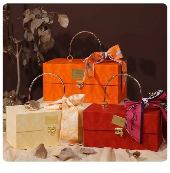 Luxury Custom Logo Square Orange Color Drawer Style Paper Box With Paper Tray For Chocolate Packaging