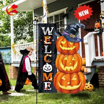 工場直送ハロウィーン3Dガーデンフラグ屋外装飾外側両面印刷、カボチャフラグ12x18