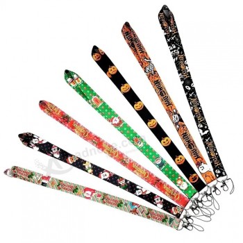 Venta al por mayors festival personalizado navidad lazo de correa para el cuello sublimación llavero corto tema de terror cordón de halloween