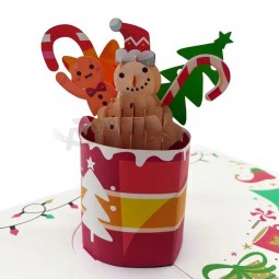 Chocolate caliente Navidad 3D Pop Up Tarjeta de felicitación Nuevo diseño Tarjeta de regalo Tarjeta navideña Kirigami Artesanías hechas en Vietnam