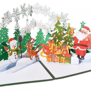 森のサンタクリスマスカードポップアップグリーティングカード3Dクリスマスギフト冬休み新年