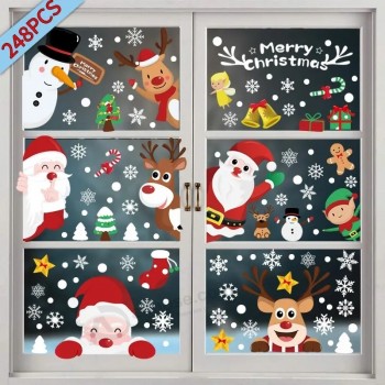 9 fogli colorati finestra decalcomania set doppia faccia stampato impermeabile finestra di natale statico adesivi