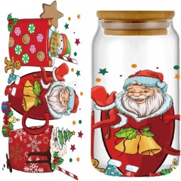 16OZカップラップクリスマスデコレーションUV転写ステッカーガラスカップクリスマスデコレーションクラフトデカールの転写でこすります