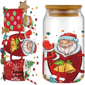 16OZ tazza wrap Decorazioni Natalizie UV Adesivo di Trasferimento per Tazze di Vetro Decorazioni Natalizie Strofinare sui Trasferimenti per Decalcomanie Artigianali