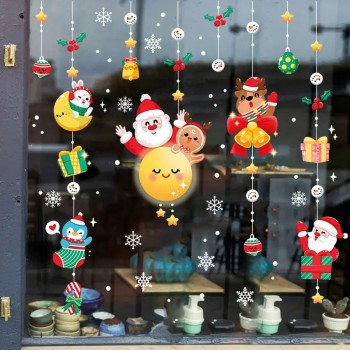 クリスマスデコレーションウィンドウステッカーサンタクロースクリスマスツリーウォールステッカーデコレーションクリスマスデカールウィンド