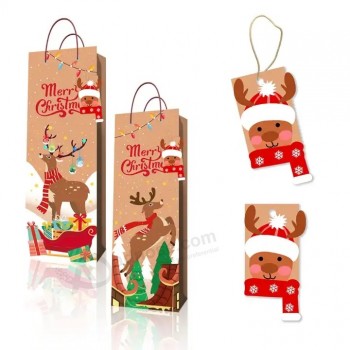 Huancai 12 PCS Christmas Gift Paper Tags with Gold Strings Santa Snowman Hanging Label Presents Wrapping for Xmas Party Supplies
