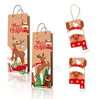 Huancai 12 stuks kerstcadeau papieren tags met gouden touwtjes Santa sneeuwpop opknoping label presenteert verpakking voor kerst feestartikelen