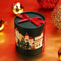 Beste Willkommen Mode Goldener Lieferant Weihnachten Thema Vorabend Geschenk Süßigkeiten Runde Papier Korb Box Mit Band