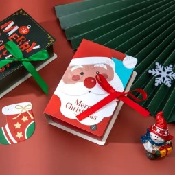 Benutzerdefinierte Rote Weihnachtsdekoration Schokolade Süßigkeiten Geschenkverpackung Boxen Weihnachten Schokolade Papier Schachtel mit Band