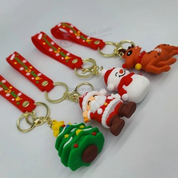 새로운 디자인 산타 클로스 크리스마스 눈사람 나무 사슴 열쇠 고리 3d pvc 고무 펜던트 크리스마스 열쇠 고리