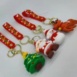 New design Santa Claus Christmas Snowman tree deer Keychain 3d pvc rubber pendant Christmas keychain