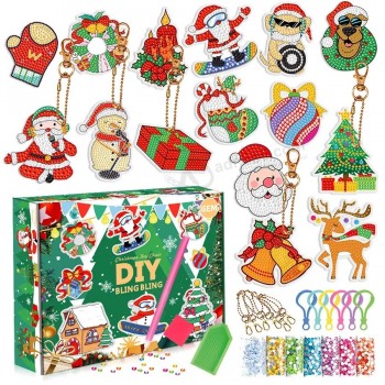 クリスマスダイヤモンドペインティングキーホルダーDIYアクリル5Dハンドポイントドリルブラインドボックスドロップシッピング