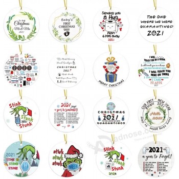 2023 パーソナライズされたカスタムラウンドサークル昇華ブランクセラミックハンギングクリスマスオーナメントツリーオーナメント