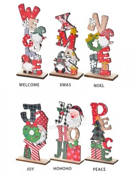 2023 Nieuwe kerstversiering Houten kleur belettering ornamenten afdrukken Houten bureaubladdecoraties