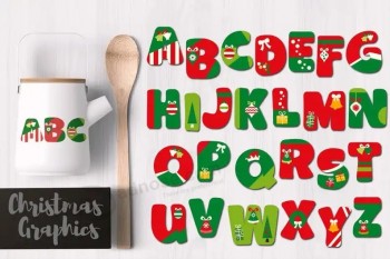 Christmas Alphabet Clip art commercial use PNG files-ABC clip art uppercase letters