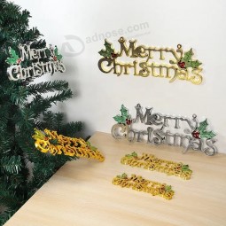 Christbaumschmuck Gold und Silber Kunststoff 3D Frohe Weihnachten Alphabet Buchstaben mit Blättern