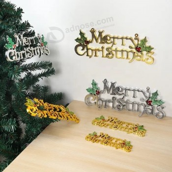Christmas tree decoration gold and silver plastic 3d merry christmas alphabet letters with leaves