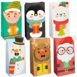 Impression personnalisée Dessin animé motif Noël Vacances Goody Treat Kraft Cadeau Sacs en papier pour les salles de classe Bonbons Party Favors Emballage