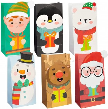 Stampa personalizzata modello del fumetto Festa di Natale Goody Treat Kraft Regalo Sacchetti di carta per le aule Candy Party Favors Wrapping