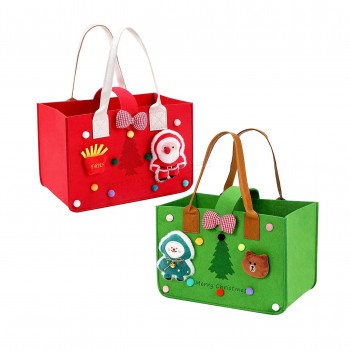 Custom logo cute candy treats gift wrapping holiday party supplies 3d felt christmas tote bags for kids