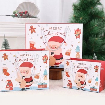 カスタムエコフレンドリープリントビッグクラフトトートショッピングバッグファンシークリスマスギフトペーパーバッグハンドル付き包装