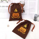 Broderie personnalisée Halloween bonbons emballage coton lin pochette cordon de serrage sac cadeau en coton avec ruban