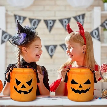 Lumière LED Halloween sac Trick or Treat Seau Citrouille Bonbons Sacs Panier d’Halloween pliable pour Thanksgiving Party Panier-cadeau