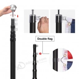20ft 25ft 30ft schwarzer Teleskop-Fahnenmast aus oxidiertem Aluminium mit Flagge und goldener/silberner Kugelspitze