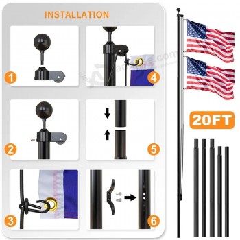 6m 20FT Aluminium Flagpole Kit Réglable sectionnel Flagpole extérieur Résidentiel Manuel Halyard élection Flag Pole