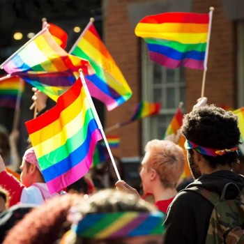 Colorato Pace Mano Sventolare Striscione Lgbt Gay di Alta Qualità Poliestere Sostenitore Sventolando Mano Tenuto Bandiera Piccola Bandiera Orgoglio