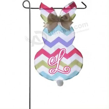 Paashaas Tuin Vlaggen DIY Chevron Konijn Oren Boog Leuke Banners Gestreept Canvas Buiten Tuin Opknoping Party Decor Vlaggen Cadeau