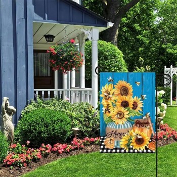 Girasoles florales de primavera Bandera de jardín de abejas Bandera de patio de casa de bienvenida Decoración exterior de doble cara